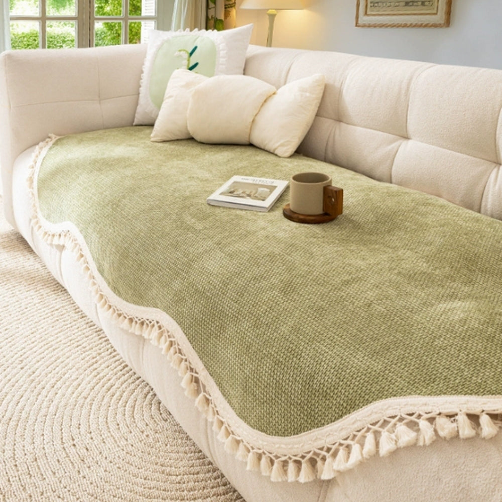 Luxury Chenille Woven Tassel Sofa Cover