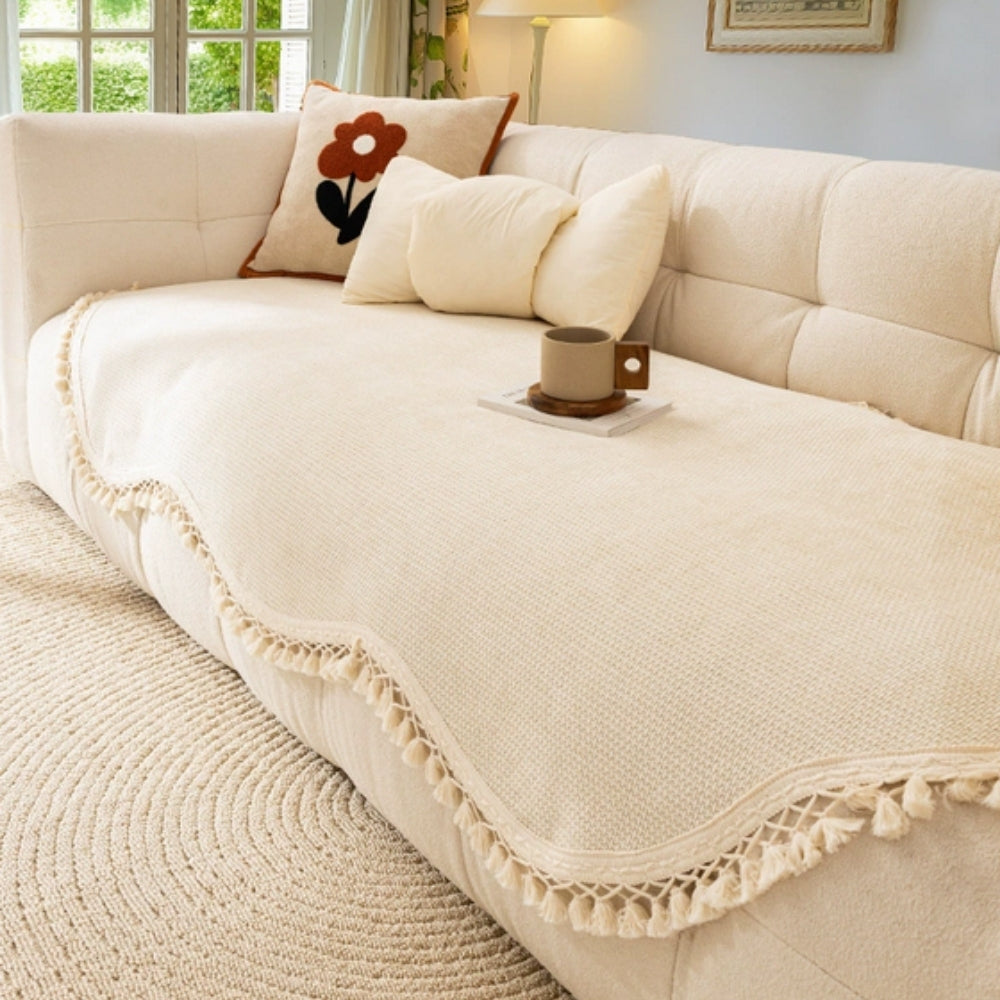 Chenille Woven Sofa Cover with Tassels