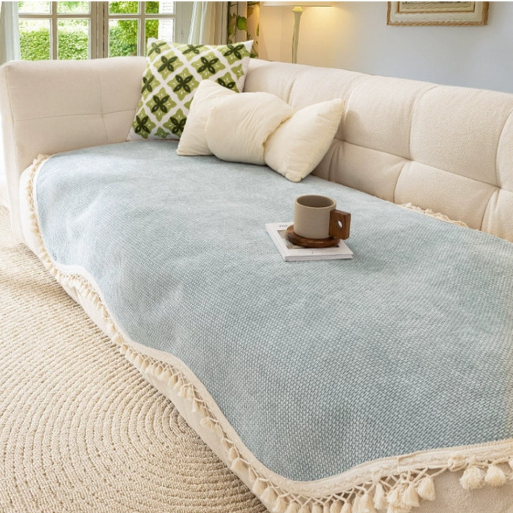 Luxury Chenille Woven Tassel Sofa Cover