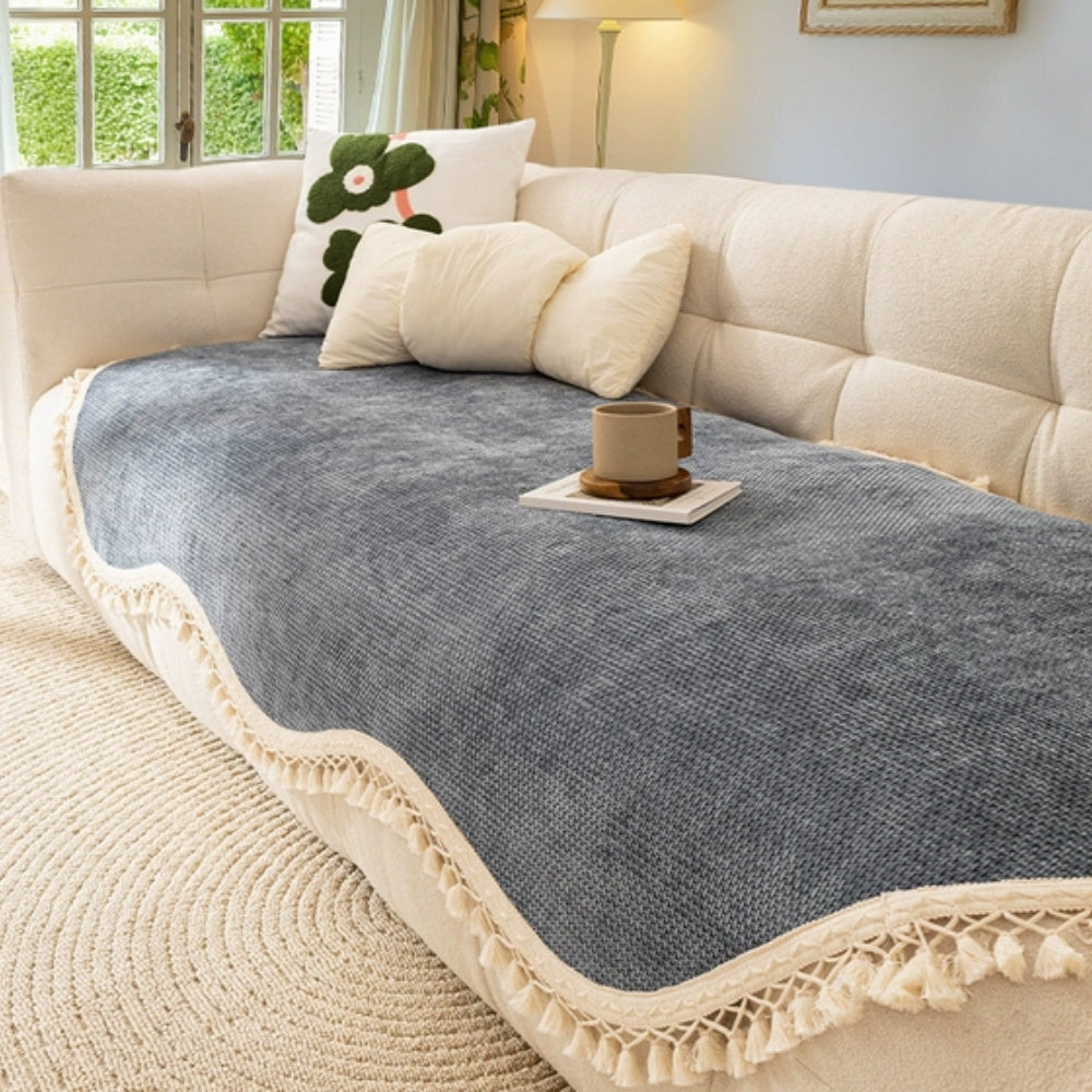 Chenille Woven Sofa Cover with Tassels