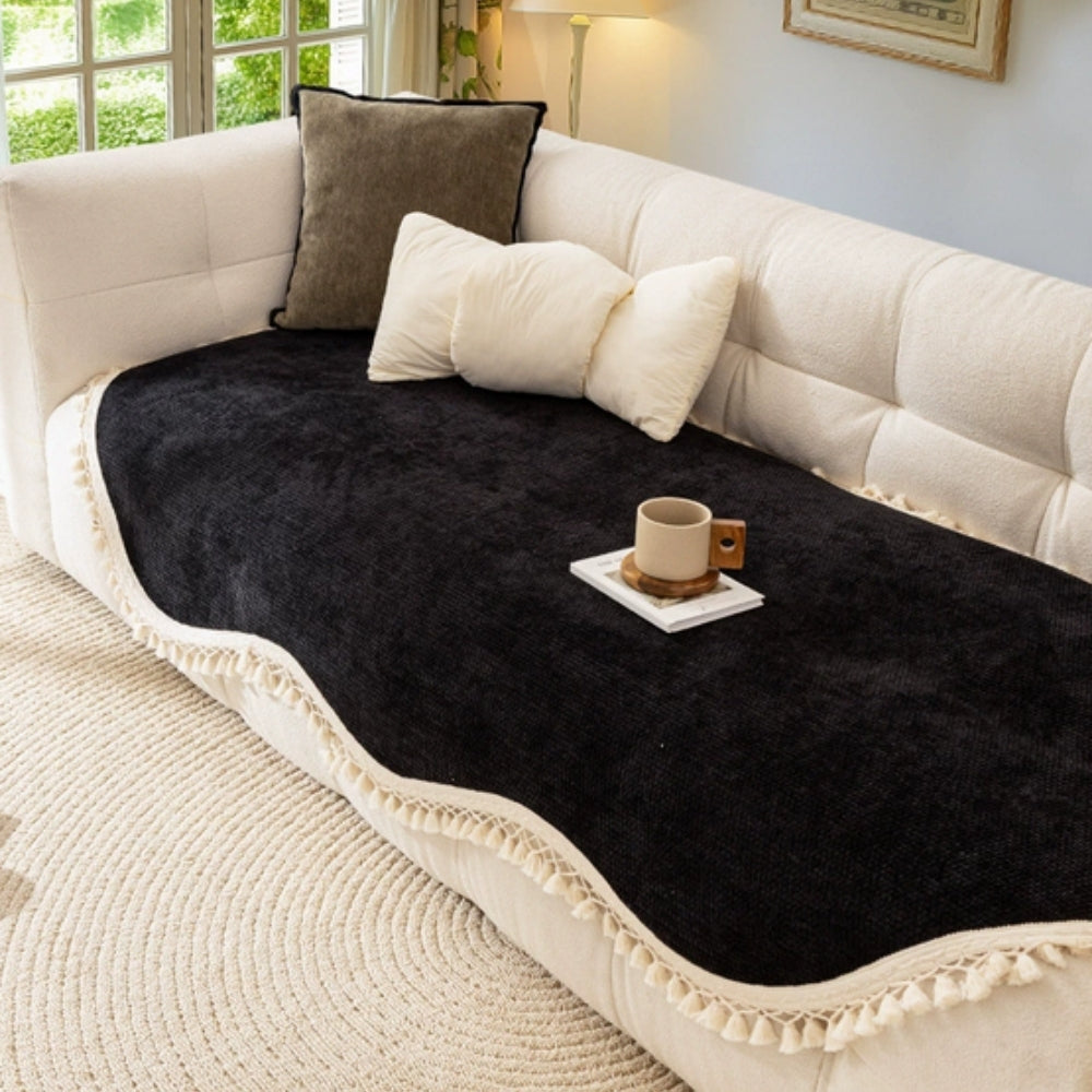 Chenille Woven Sofa Cover with Tassels