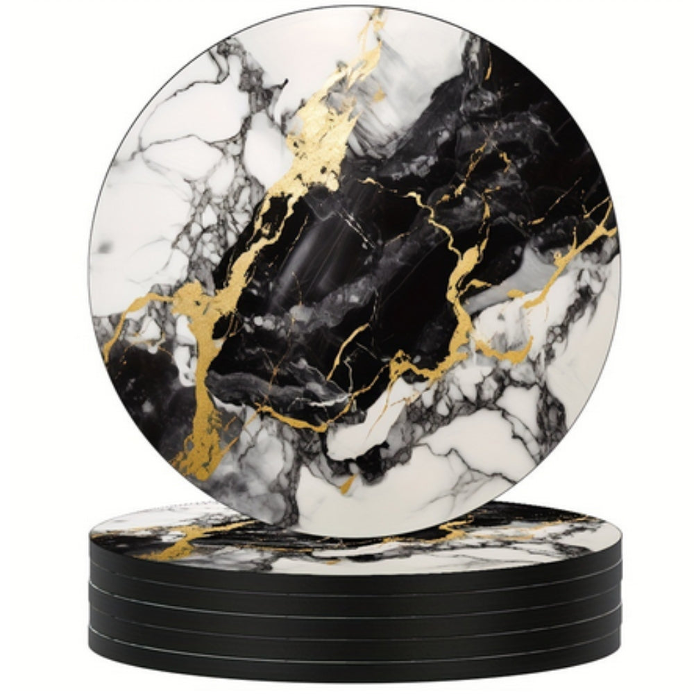 Luxury Marble Coasters Set with Non-Slip Backing - 5 Piece