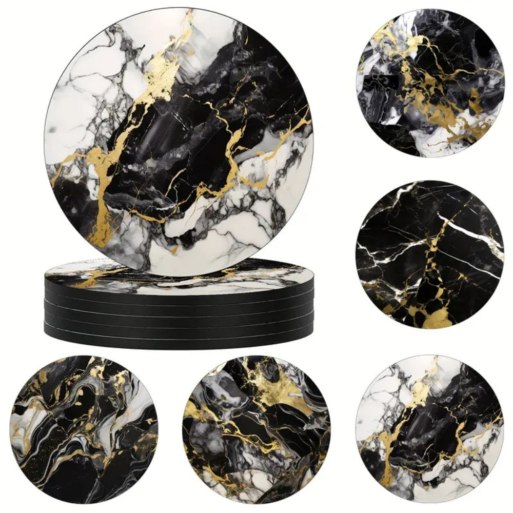 Luxury Marble Coasters Set with Non-Slip Backing - 5 Piece