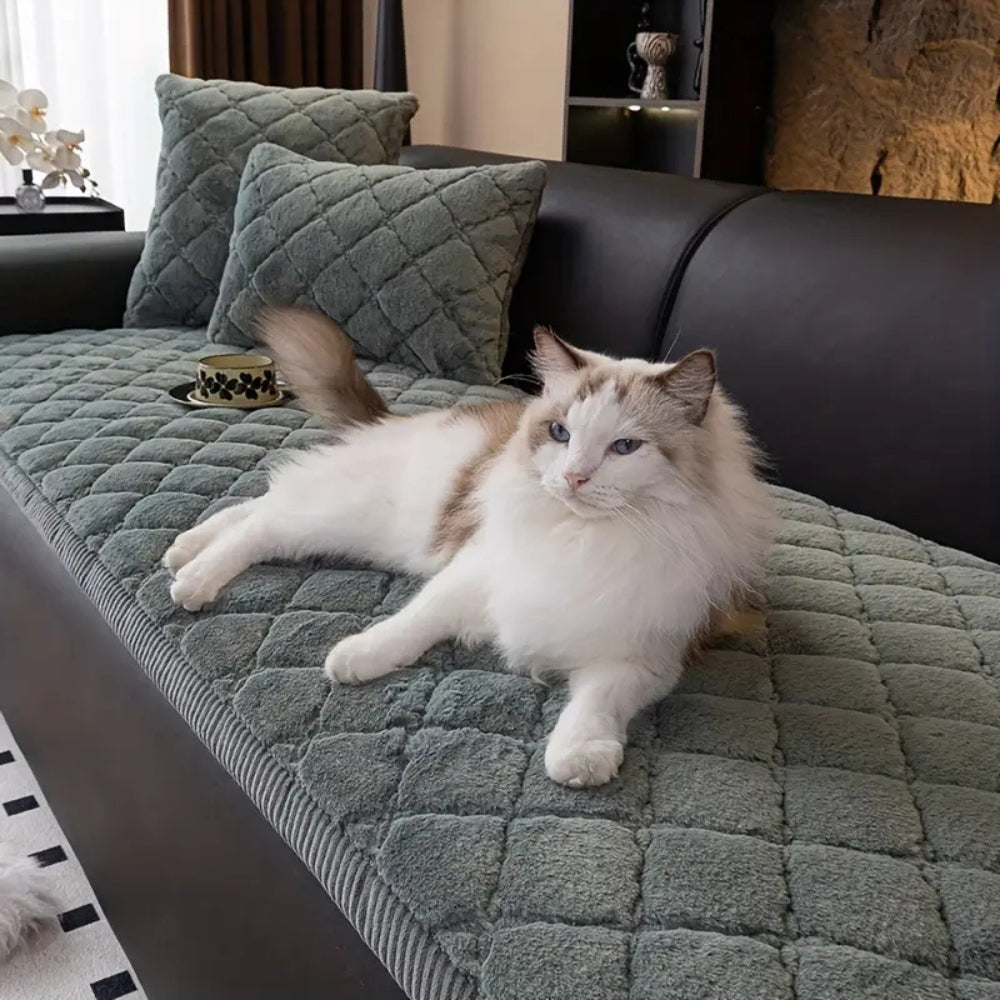 Plush Diamond-Stitched Microfiber Sofa Cover