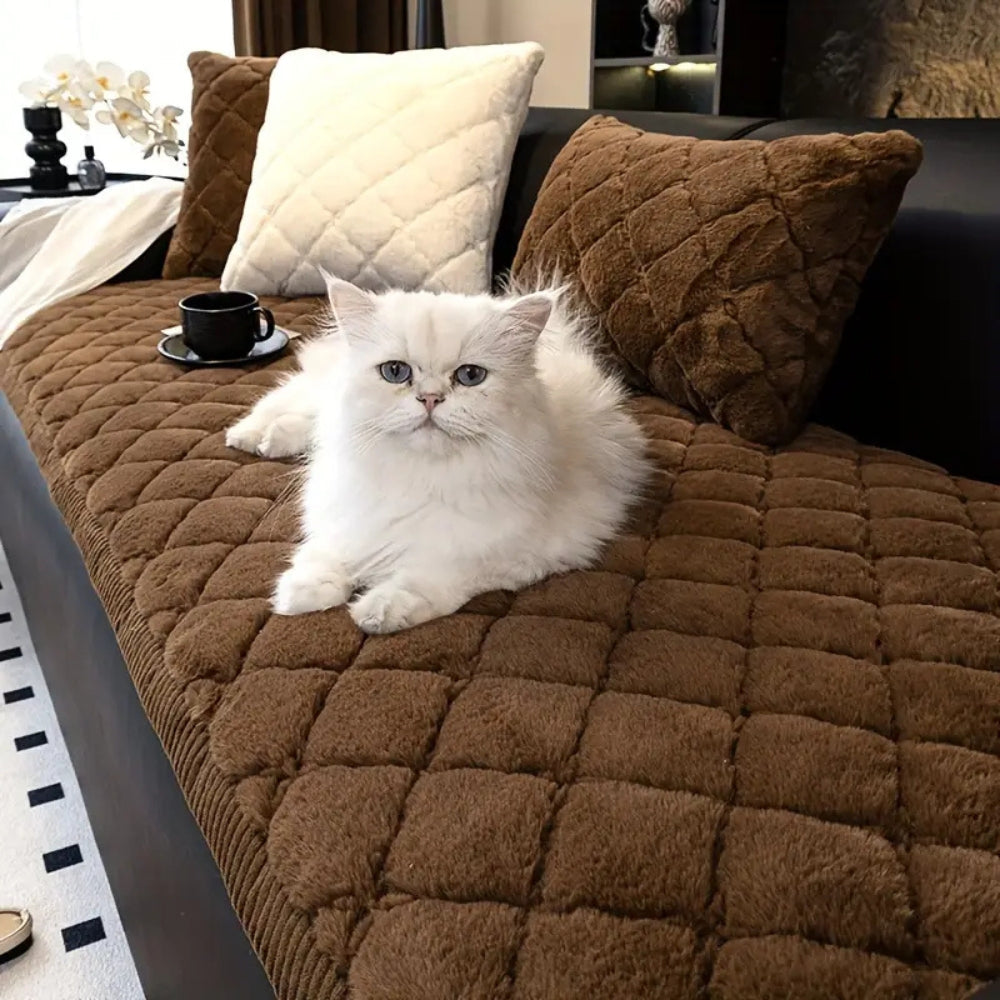Plush Diamond-Stitched Microfiber Sofa Cover