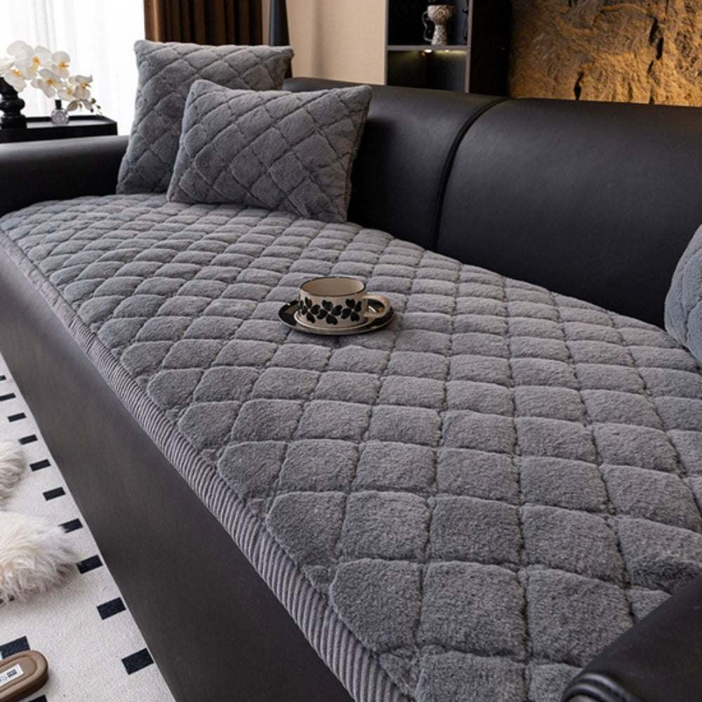 Plush Diamond-Stitched Microfiber Sofa Cover
