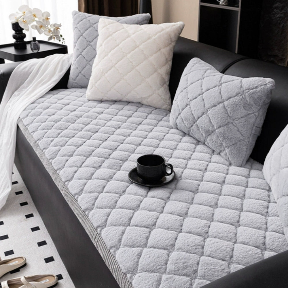 Plush Diamond-Stitched Microfiber Sofa Cover