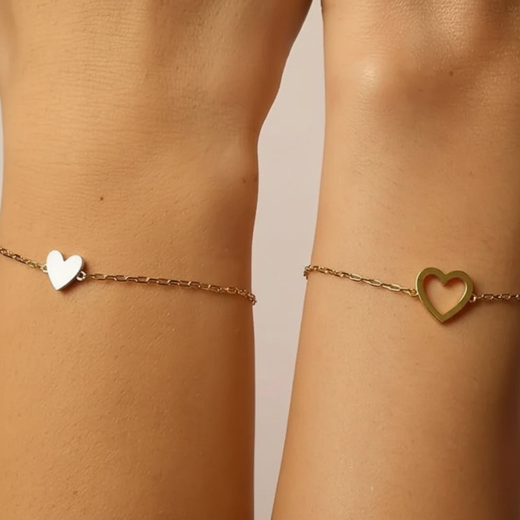 Adjustable Heart Chain Bracelet for Couples - Gold & Silver