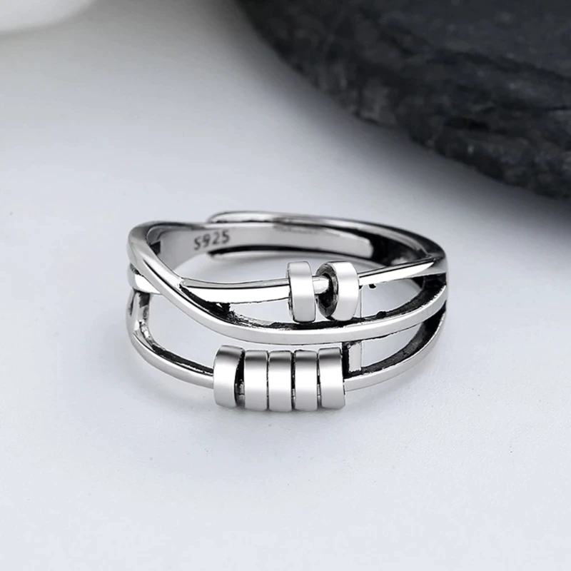 Sterling Silver Adjustable Anti-Anxiety Spinner Ring