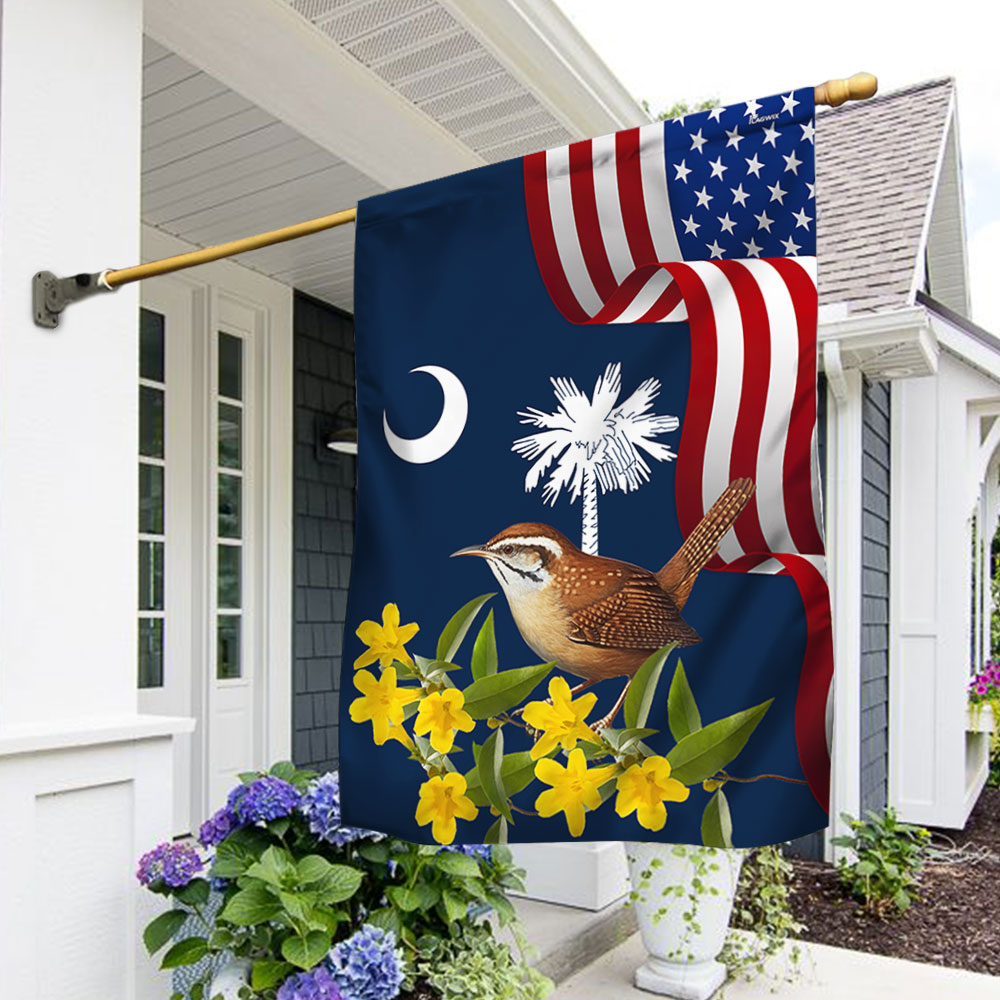 South Carolina Yellow Jessamine Flower and Carolina Wren Double-Sided Flag