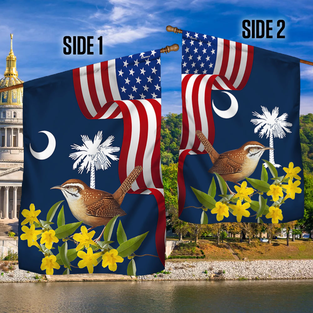 South Carolina Yellow Jessamine Flower and Carolina Wren Double-Sided Flag