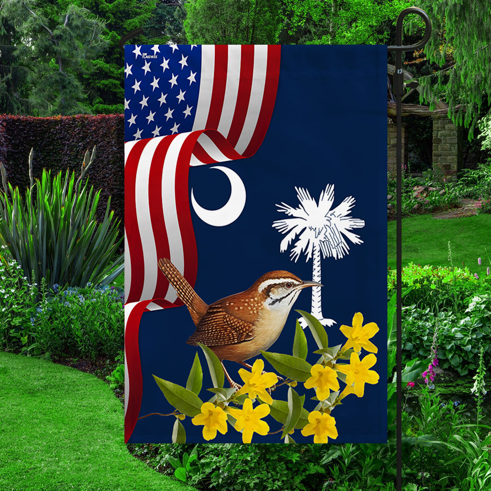South Carolina Yellow Jessamine Flower and Carolina Wren Double-Sided Flag