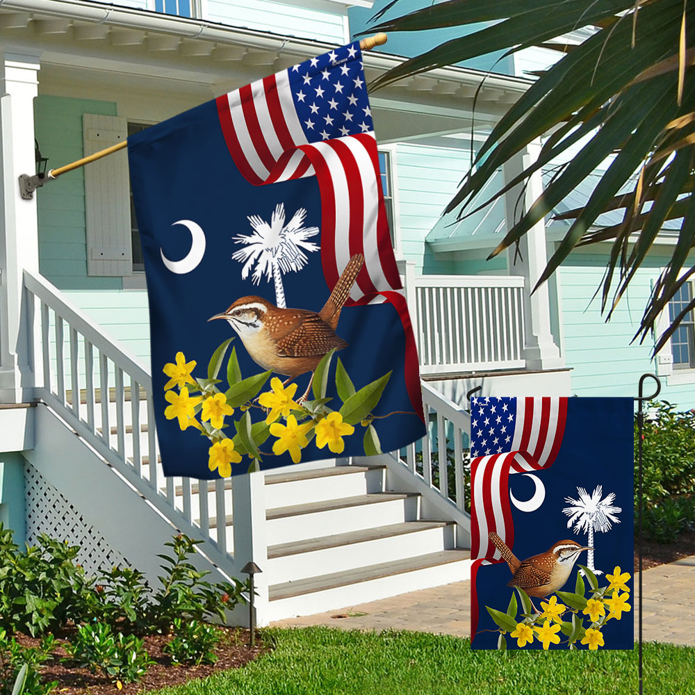 South Carolina Yellow Jessamine Flower and Carolina Wren Double-Sided Flag