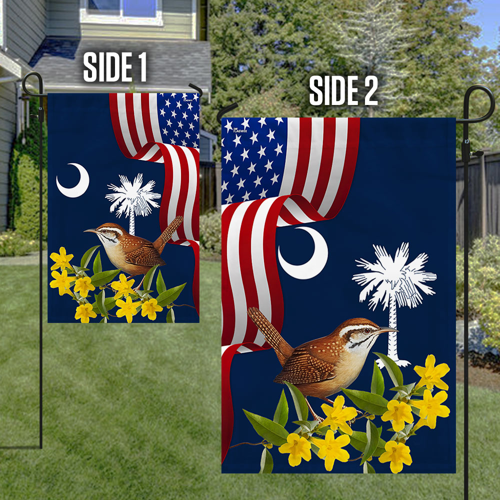 South Carolina Yellow Jessamine Flower and Carolina Wren Double-Sided Flag