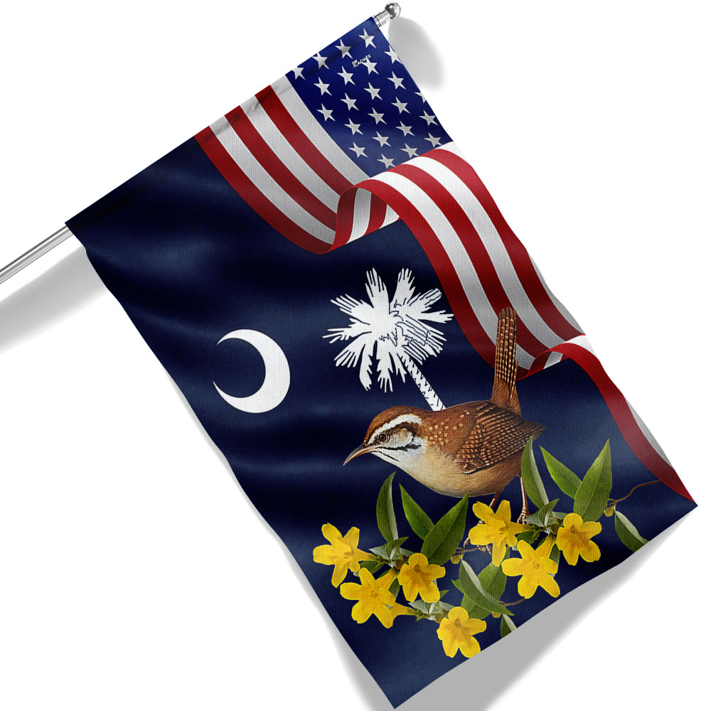 South Carolina Yellow Jessamine Flower and Carolina Wren Double-Sided Flag