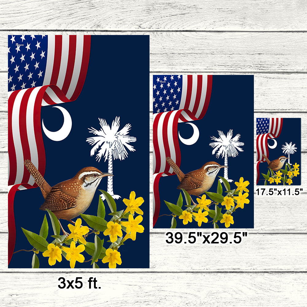 South Carolina Yellow Jessamine Flower and Carolina Wren Double-Sided Flag
