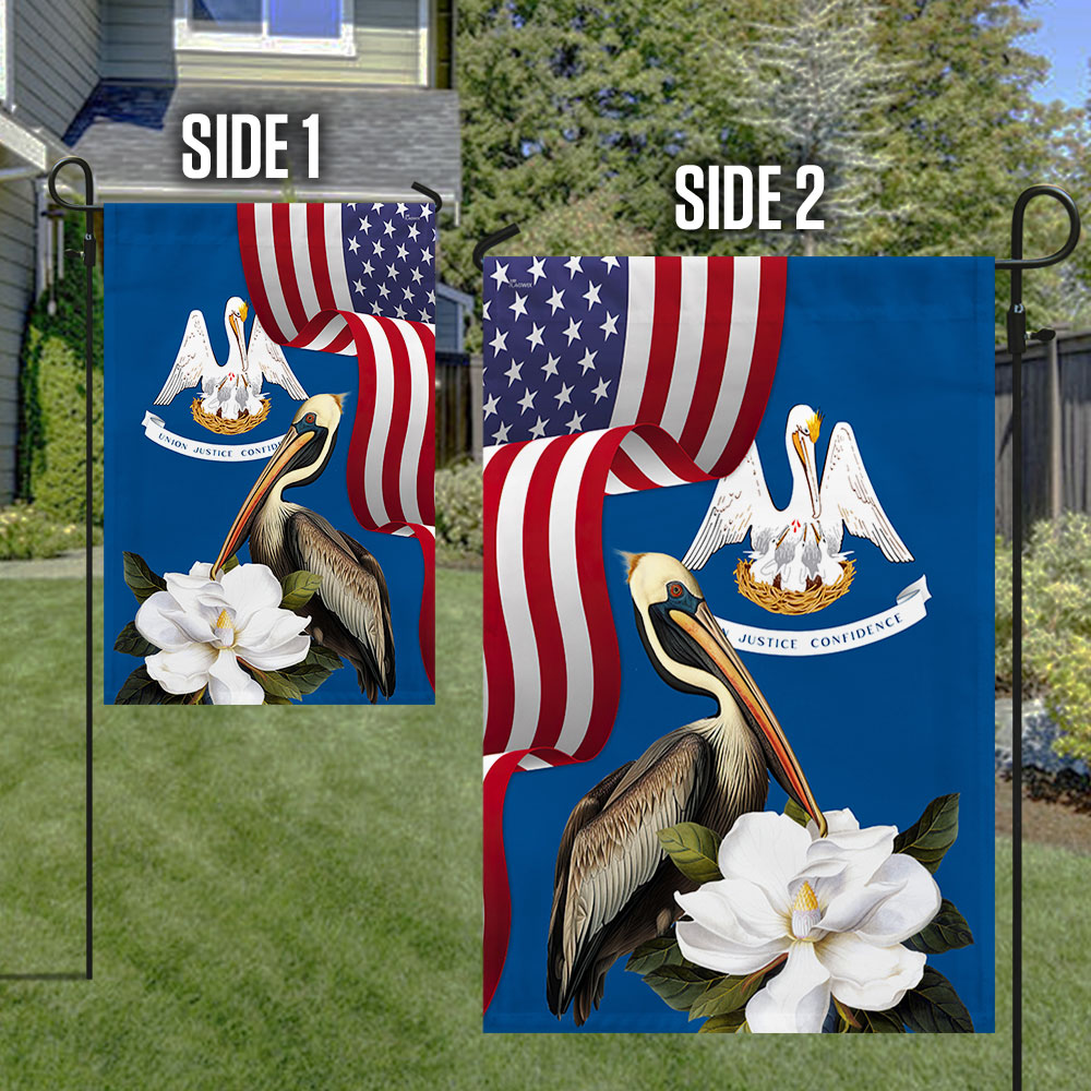 Louisiana Brown Pelican and Magnolia Flower Garden Flag - Double-Sided Canvas, 3 Sizes Available