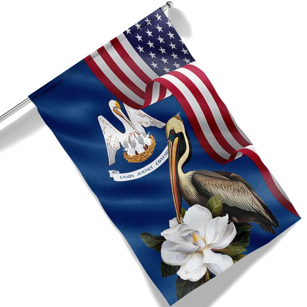 Louisiana Brown Pelican and Magnolia Flower Garden Flag - Double-Sided Canvas, 3 Sizes Available