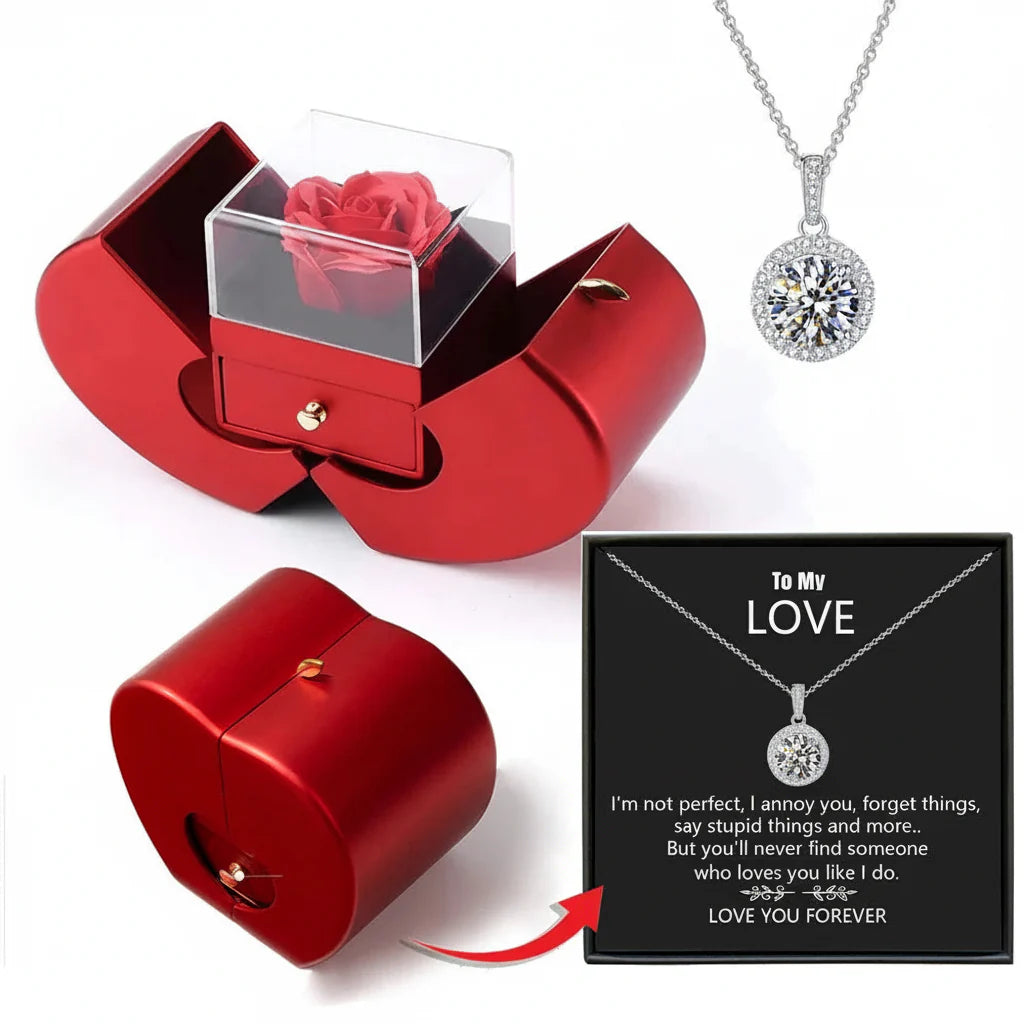 Apple Jewelry Box with Preserved Rose - Timeless Valentine's Gift