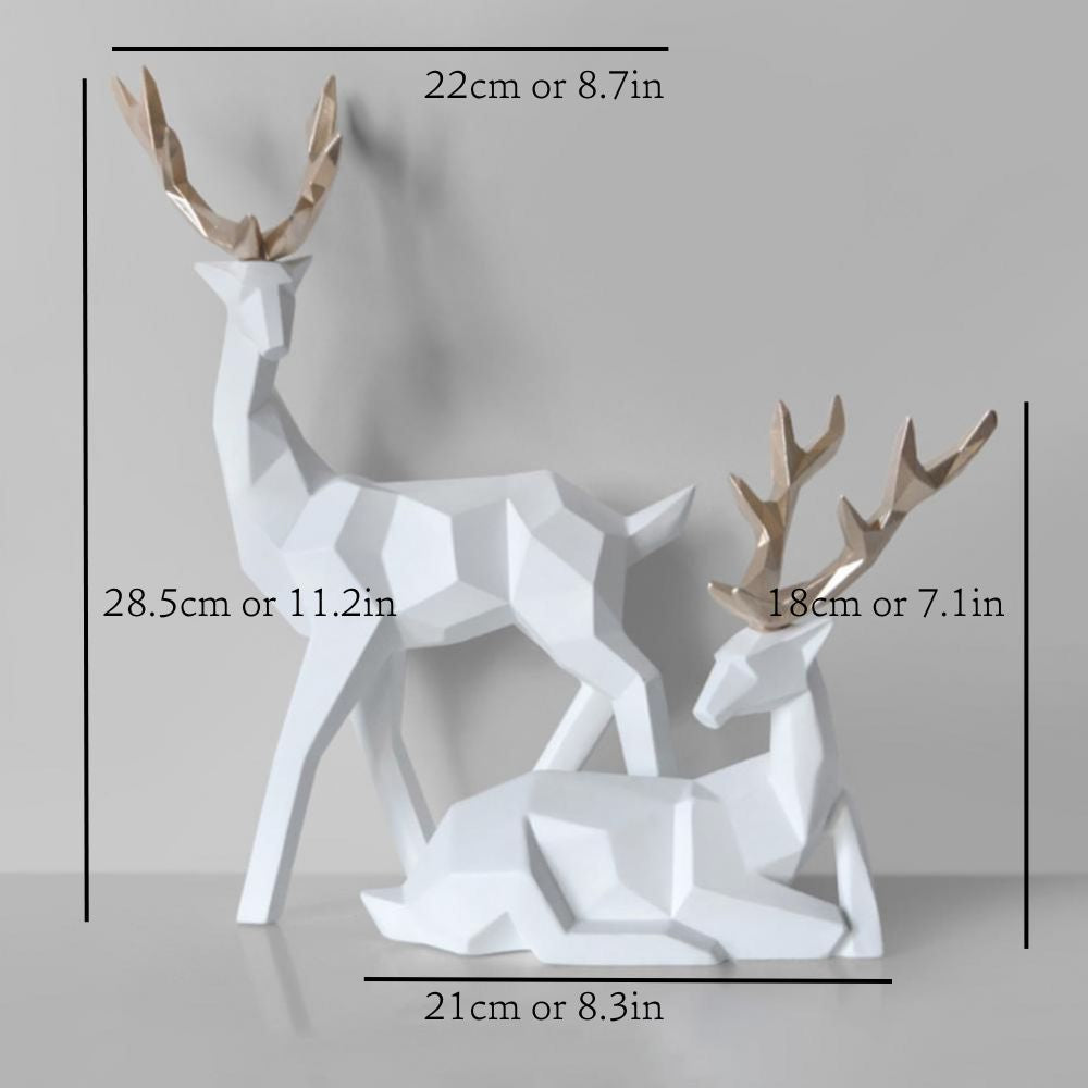 Geometric Deer Sculpture in White or Gold Finish
