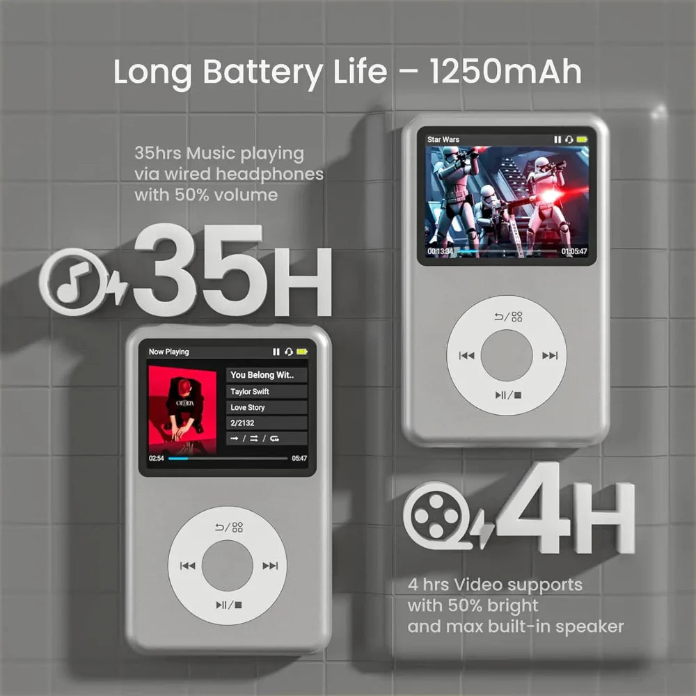 Portable Touch Screen MP3 Player with 35-Hour Battery Life