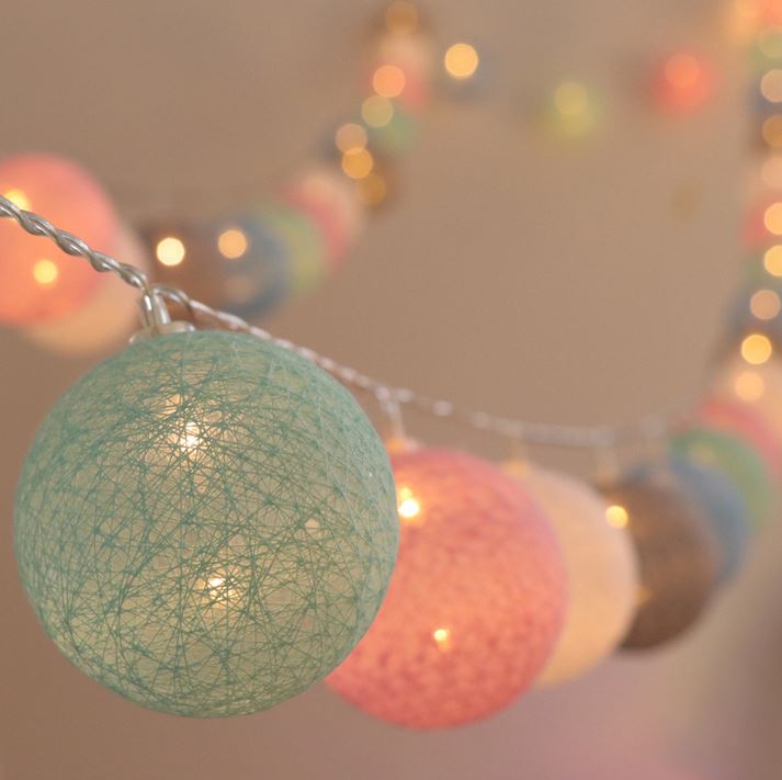 Cotton Ball String Lights - Warm Glow Decorative Garland in Various Colors