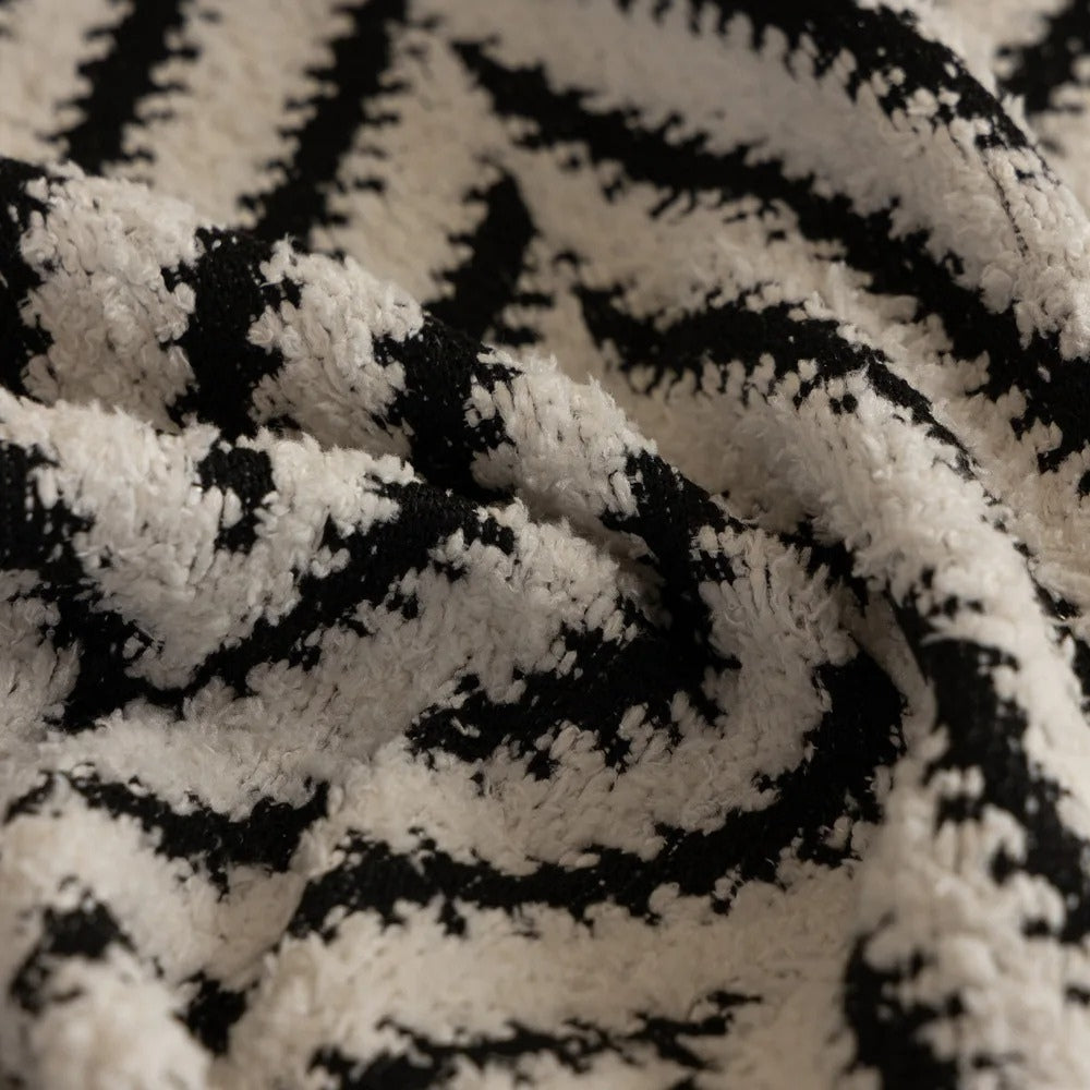 Soft Chevron Jacquard Knit Sofa Cover with Tassels