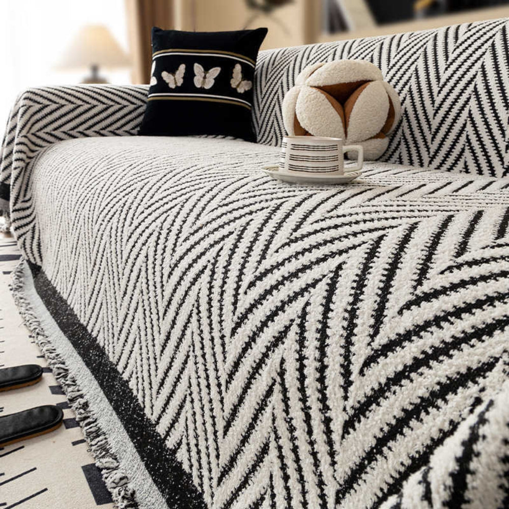 Soft Chevron Microfiber Sofa Cover with Tassels