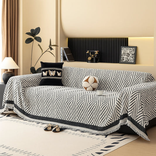 Soft Chevron Microfiber Sofa Cover with Tassels