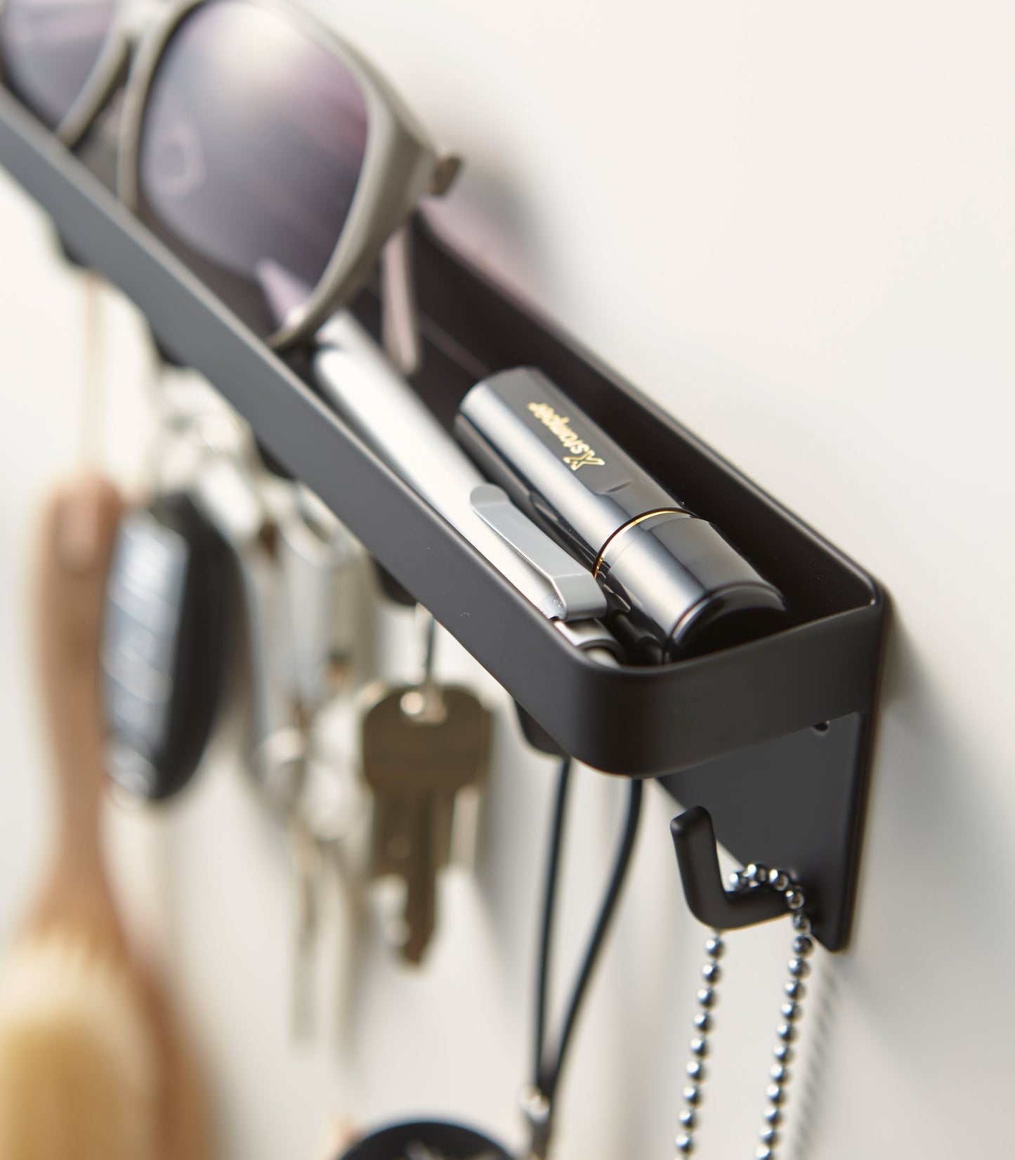 Magnetic Steel Key Holder with Hooks and Shelf