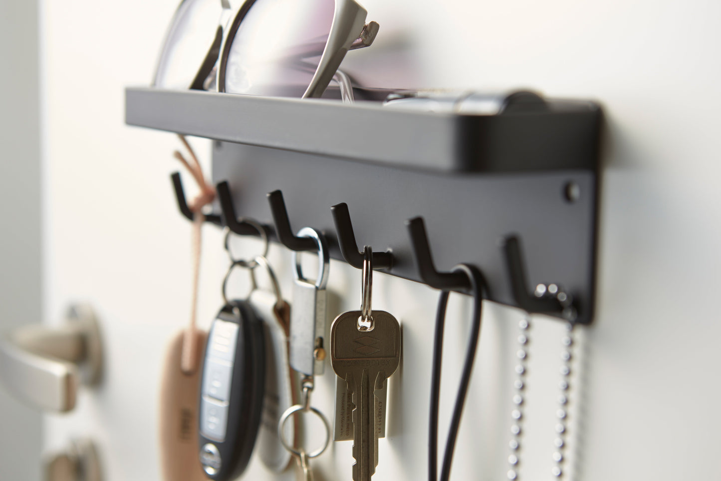 Magnetic Steel Key Holder with Hooks and Shelf