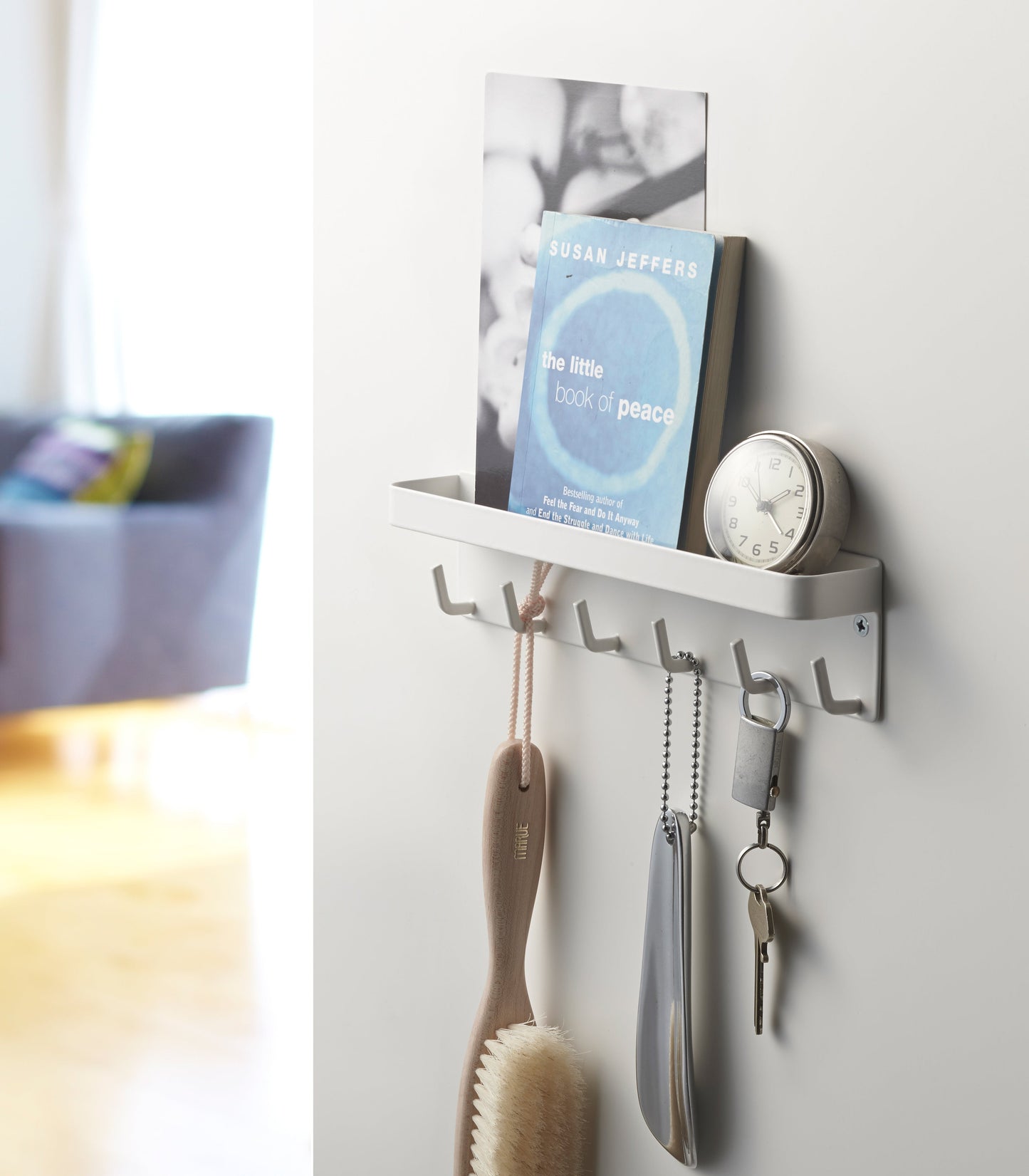 Magnetic Steel Key Holder with Hooks and Shelf