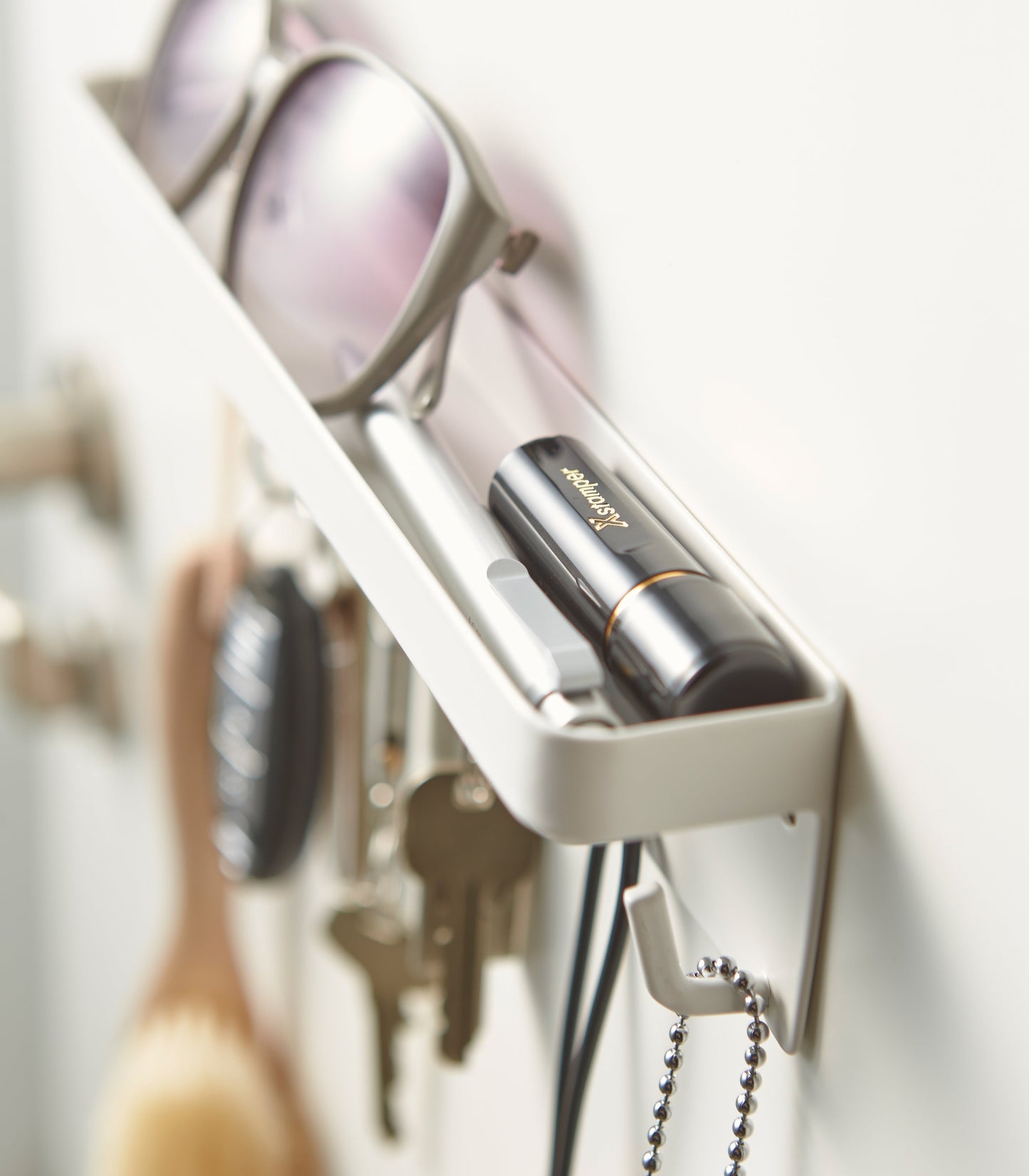 Magnetic Steel Key Holder with Hooks and Shelf