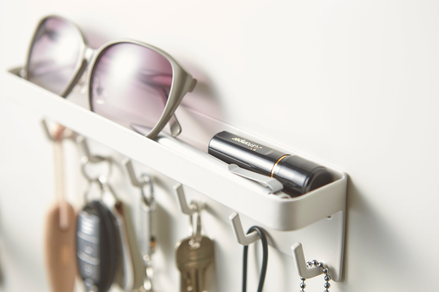 Magnetic Steel Key Holder with Hooks and Shelf