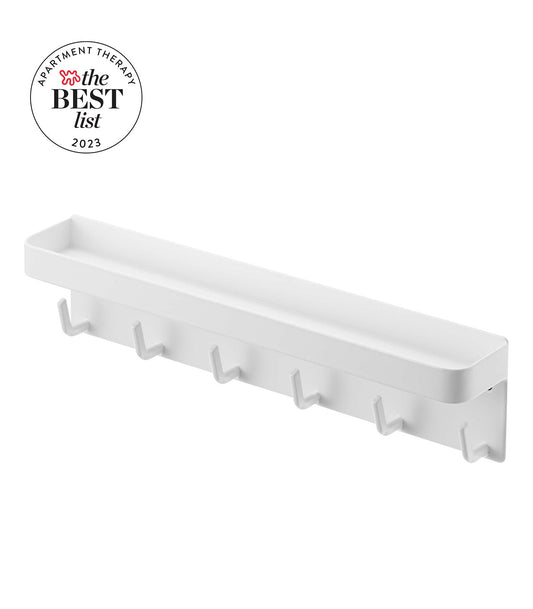 Magnetic Steel Key Holder with Hooks and Shelf