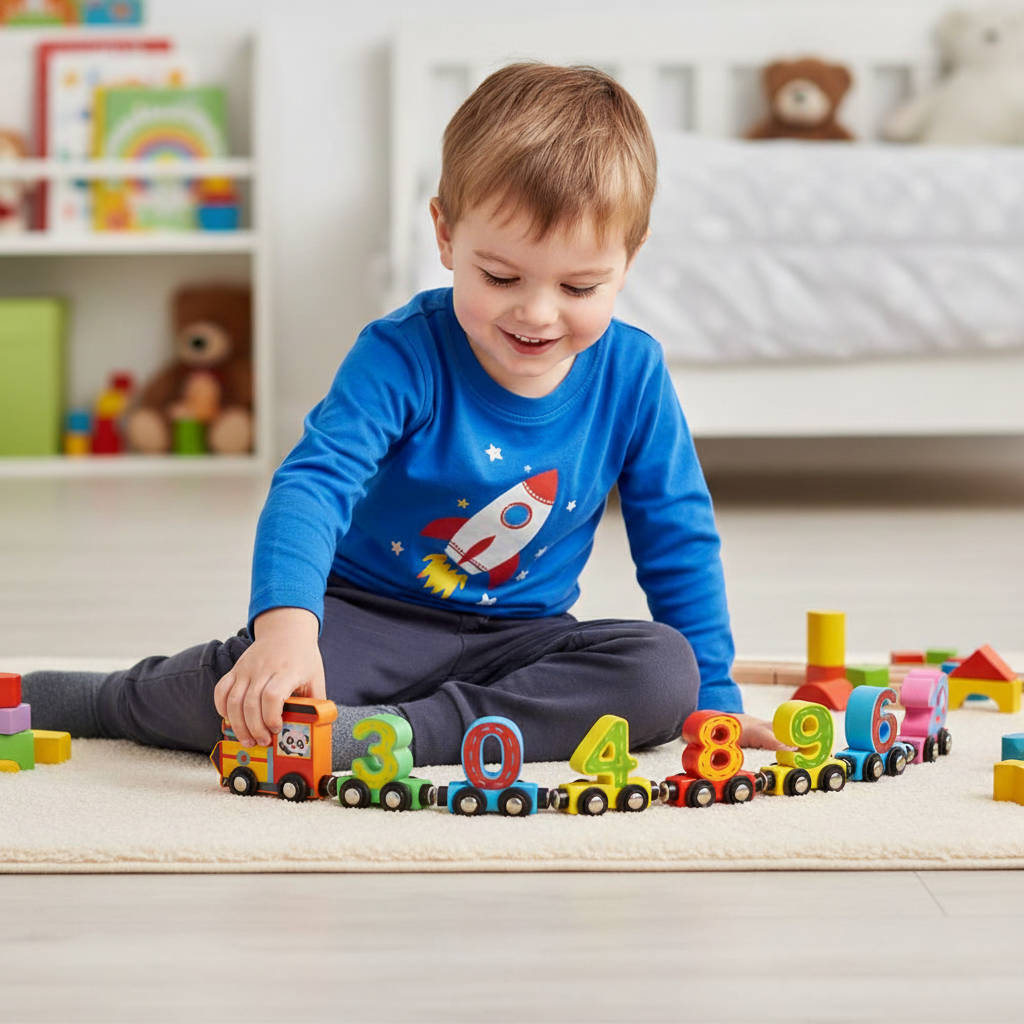Magnetic Wooden Number Blocks Math Toy Set for Ages 3-6