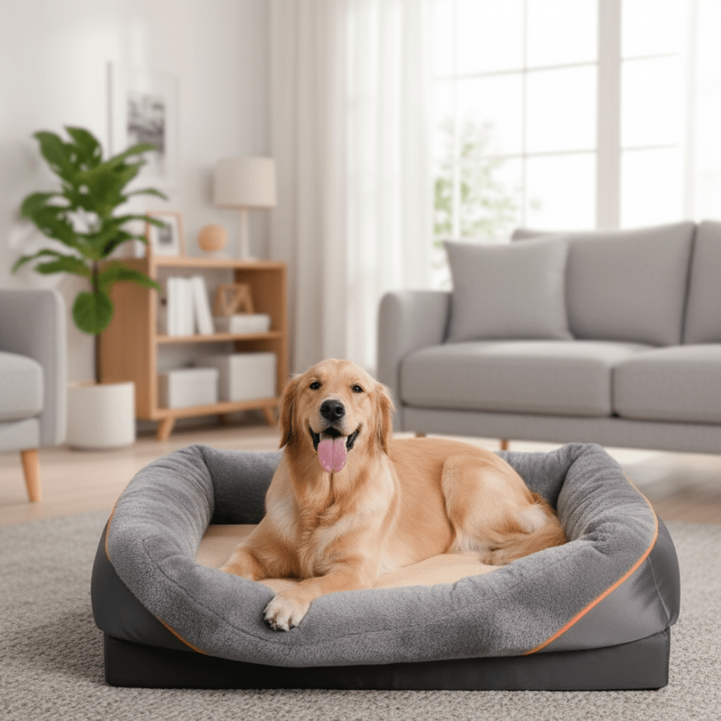 Waterproof Orthopedic Dog Bed with Memory Foam Support and Elevated Pillow
