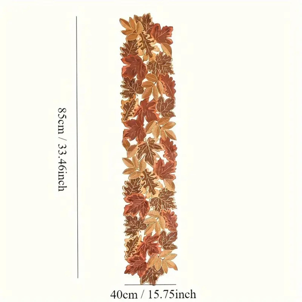 Embroidered Autumn Leaves Table Runner 14x72 Inches