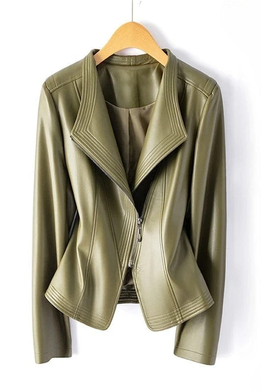 Fitted PU Leather Women's Jacket for Elegant Everyday Style
