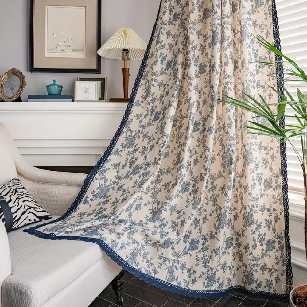 Floral Lace-Trimmed Microfiber Curtain