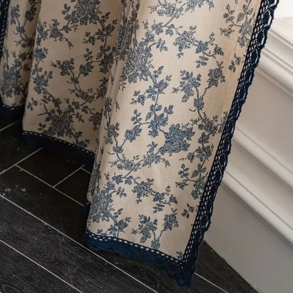 Floral Lace-Trimmed Microfiber Curtain