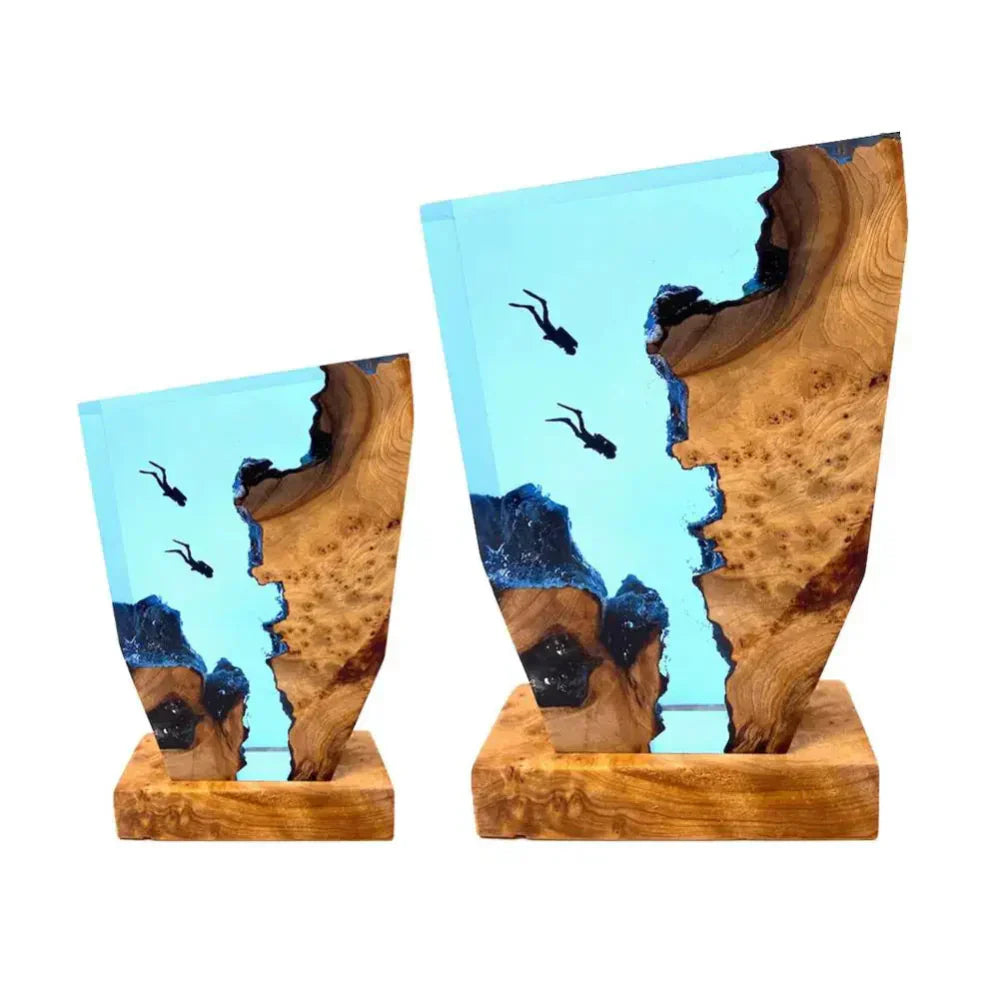 Deep Sea Diver Table Lamp with Wooden Base and Ambient Lighting