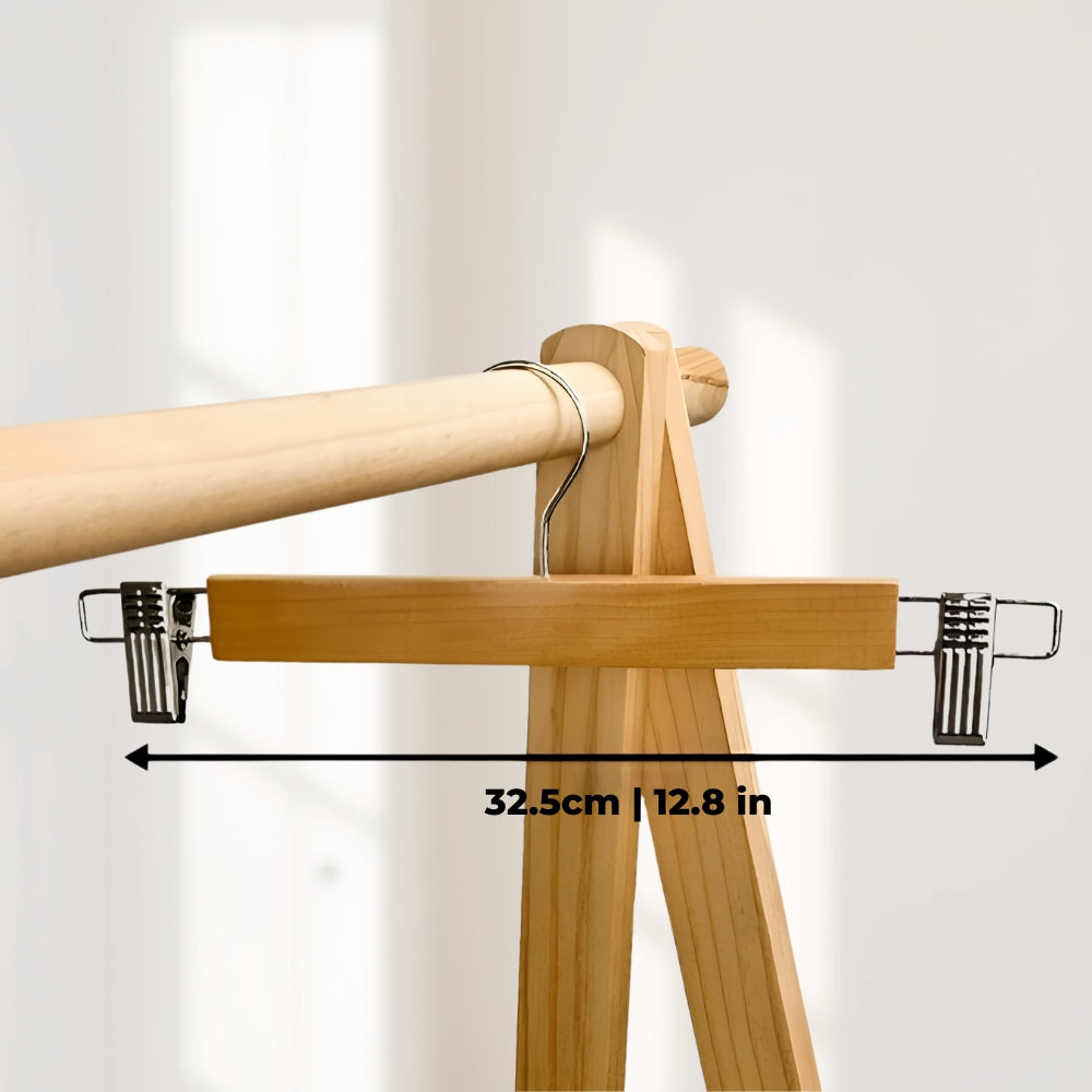 Premium Wooden Pants Hangers with Clips - 10 Pack