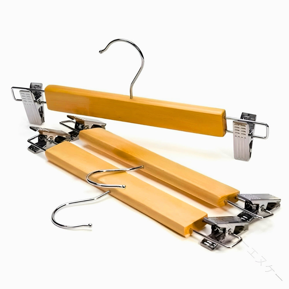 Premium Wooden Pants Hangers with Clips - 10 Pack