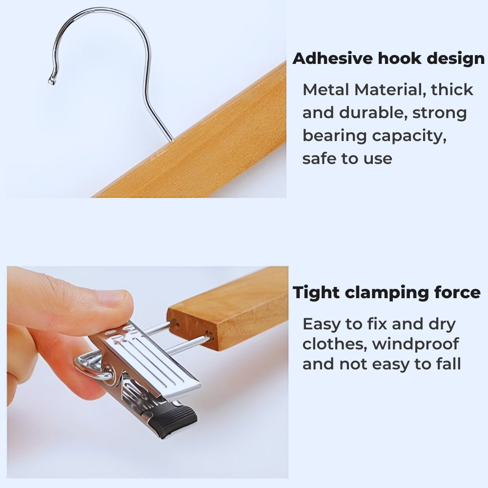 Premium Wooden Pants Hangers with Clips - 10 Pack