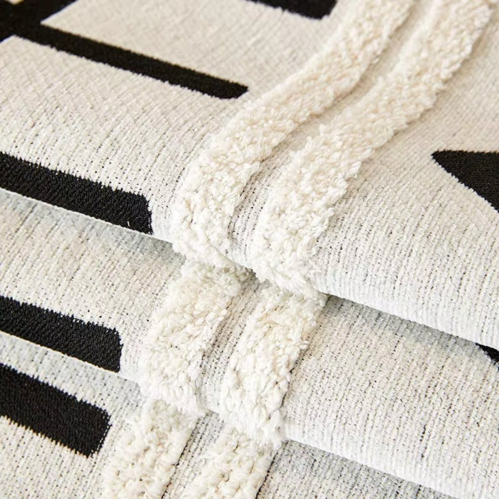 Reversible Boho Chenille Sofa Cover with Tassels
