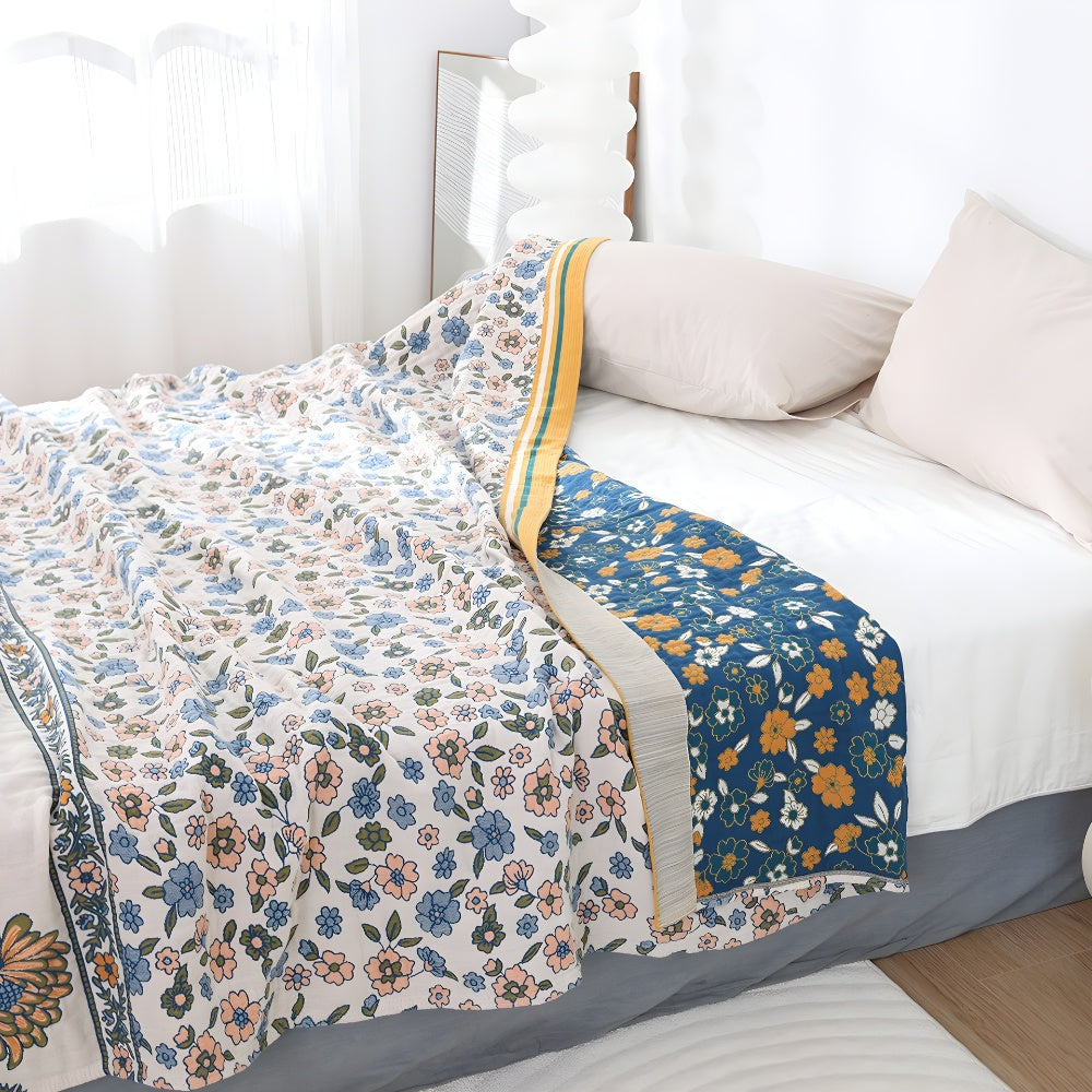 Lightweight Cotton Boho Floral Blanket