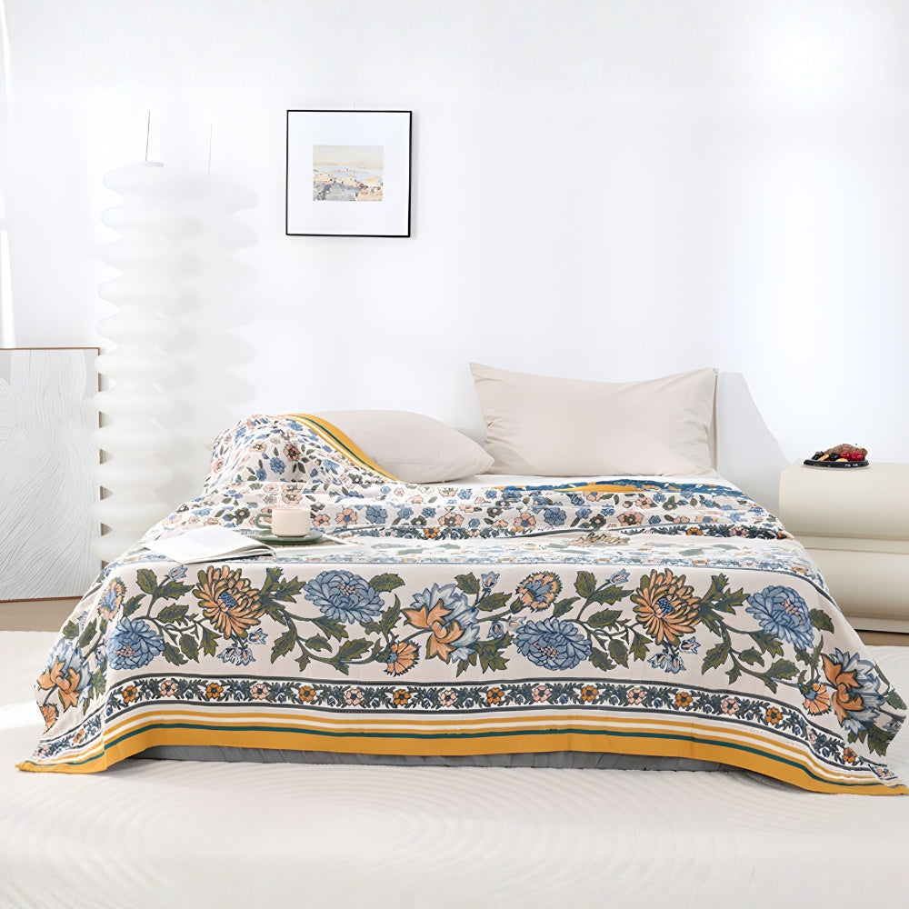 Lightweight Cotton Boho Floral Blanket