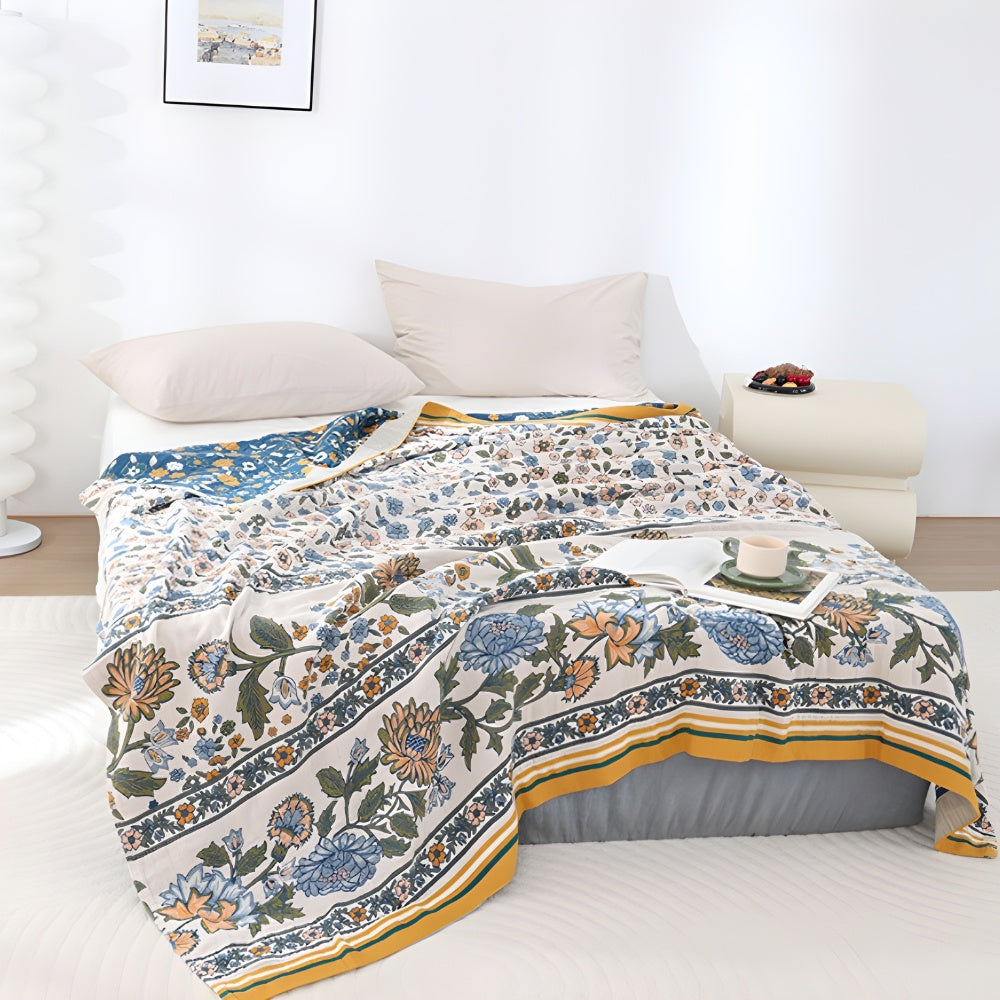 Lightweight Cotton Boho Floral Blanket