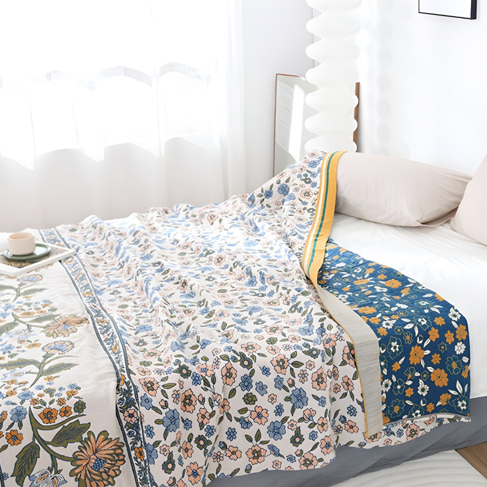 Lightweight Cotton Boho Floral Blanket